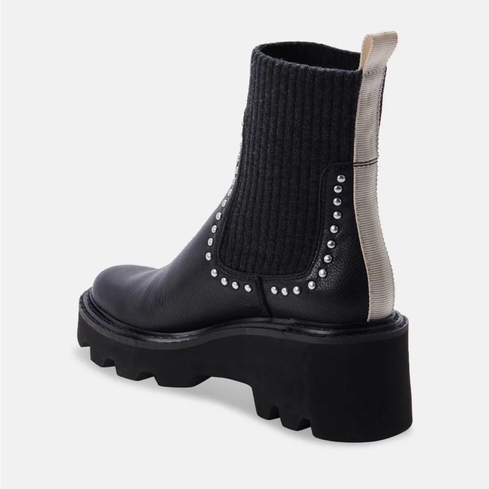 Dolce Vita Stud H2O Boots Black Leather and Knit Chelsea Studded Boot NWT 7.5 - Picture 5 of 9